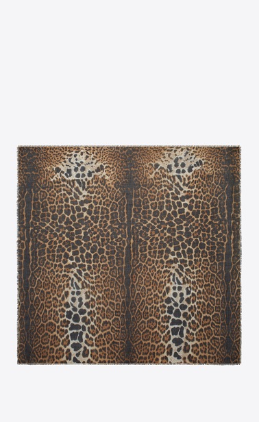 Large square leopard scarf in beige and black etamine